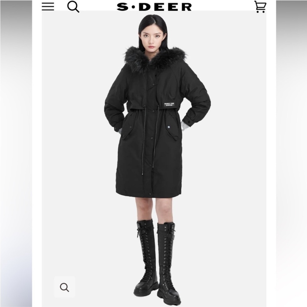Sdeer Fur Collar Long Down Jacket